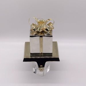 CHRISTMAS CHROME GIFT BOX STOCKING AND CANDLE HOLDER.